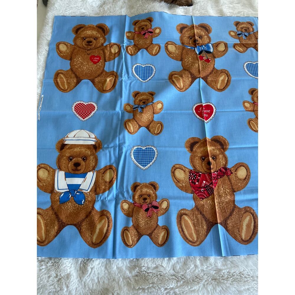 Vintage Hallmark Wamsutta Teddy Bear Fabric Panel Hearts 36x44 NOS